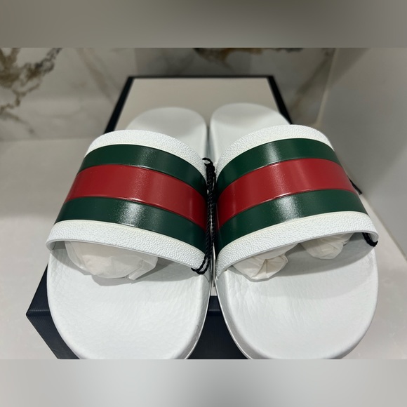 Gucci White Pursuit Web Accent Red Green Slides New - Picture 2 of 11
